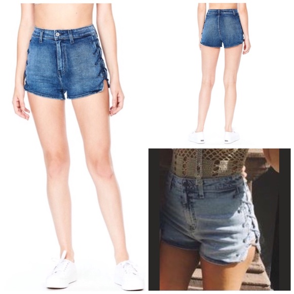 LF Pants - LF Carmar High Waisted Lace Up Denim Shorts, 26